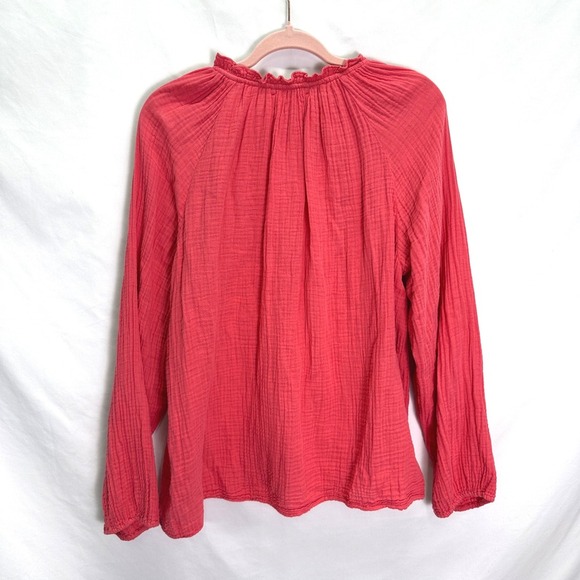 Xirena Camila Gauze Popover Top Blouse Coral Pink Women's Size XL Ruffle Neck - Picture 3 of 7